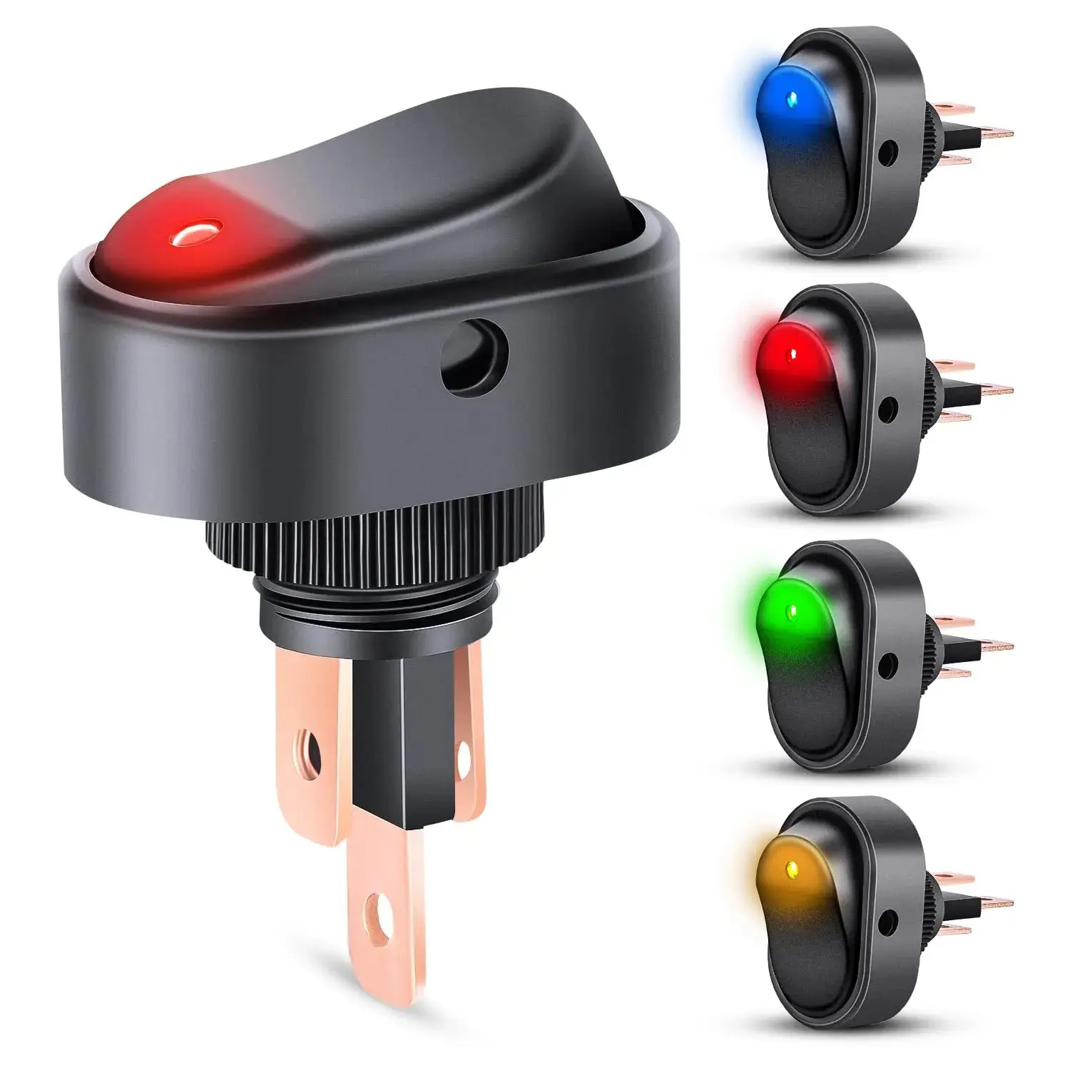 Nilight 5Pcs 12V 30A DC Round Toggle LED Light Switch with Red, Yellow, Blue, Green LED Indicators, 31mm(L)×19.3mm(W)×44mm(H), for Yacht, ATV, SUV