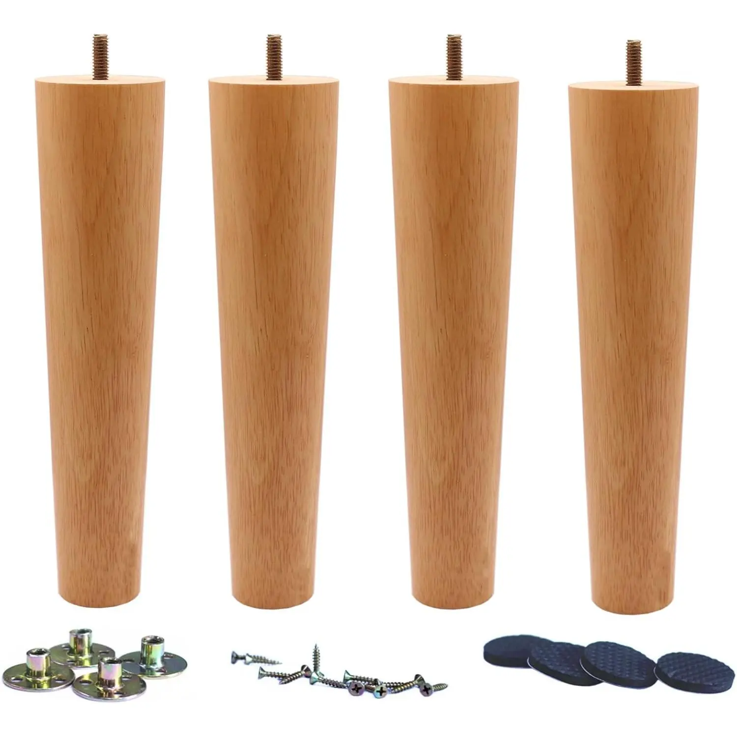 10-in Heavy Duty Straight Solid Wood Furniture Replacement Legs, Set of 4, Includes Hardware, for Sofa, Couch, Chair, Coffee Table Cabinet, Wooden Legs