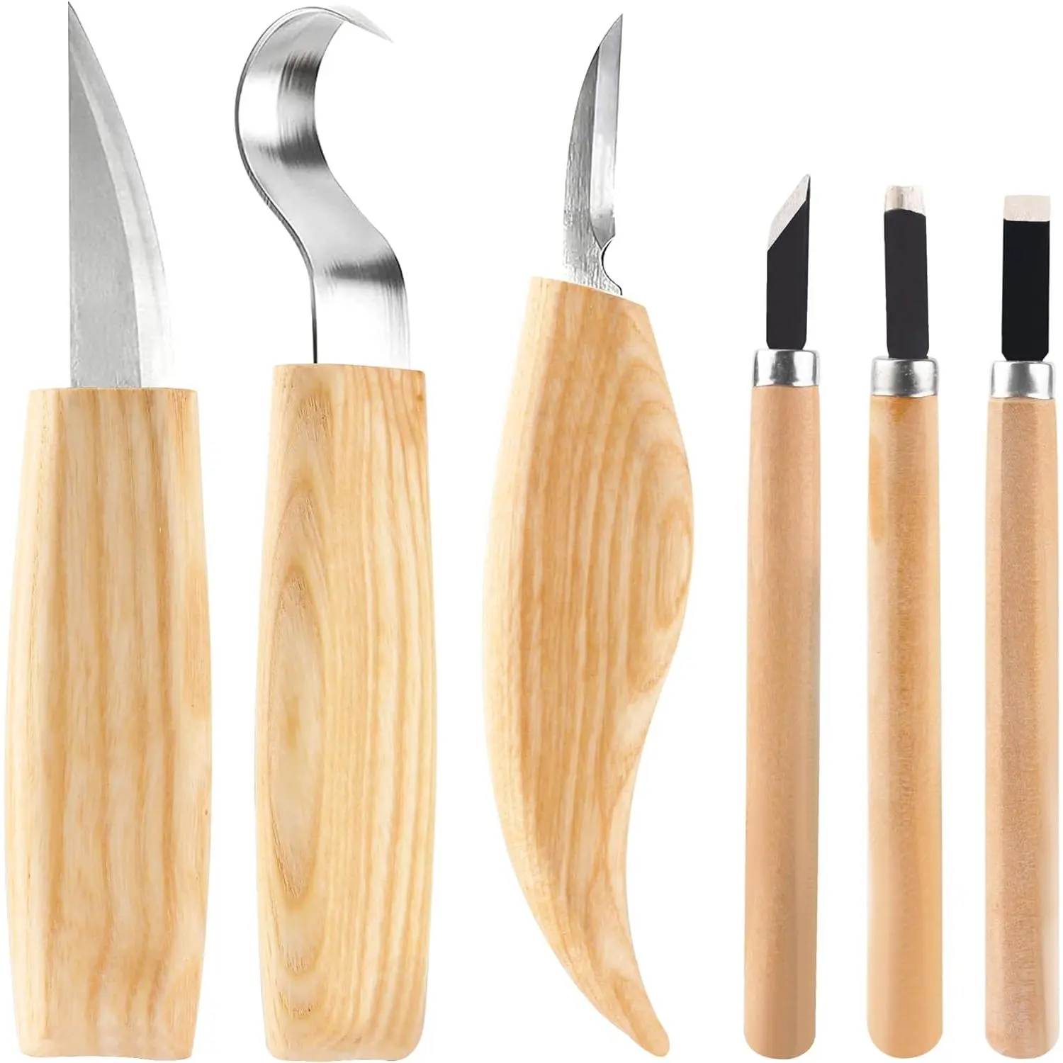 6 Pcs Durable Manganese Steel Wood Whittling Chisel Set, Wear-Resistant Hand Tools for Engraving, Cutting, Scraping Wood - Halloween, Carnival Projects, Great Gift for Beginners