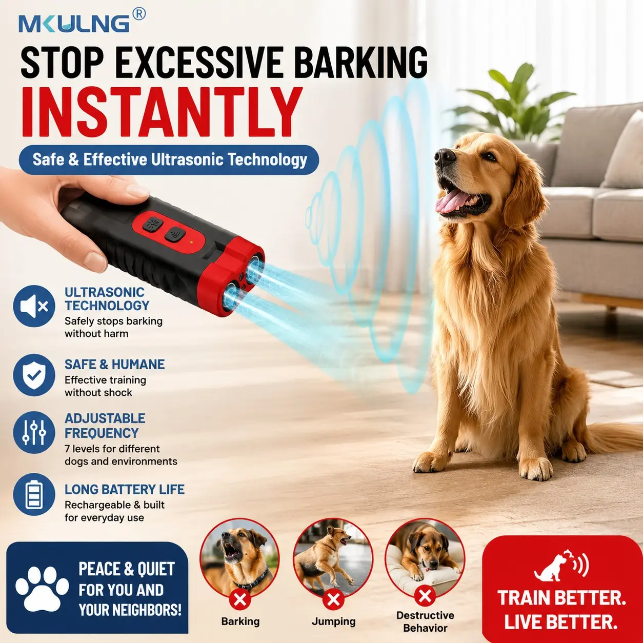 Adjustable Ultrasonic Dog Trainer Training Aid, First Adjustable Frequency Pet Behavior Corrector, 10 Levels Ultrasonic, 18 Types Dog Whistles