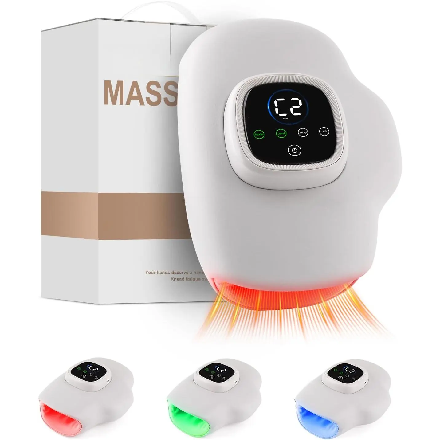 Cordless Hand Massager with Heat, Compression, Red Light Therapy, 4-Layer Airbags, 3 Modes & Intensities, 3 Color Lights, 4000mAh Rechargeable Battery, LCD Control Display for Home Use (Home Supplies, Party Gift Option)