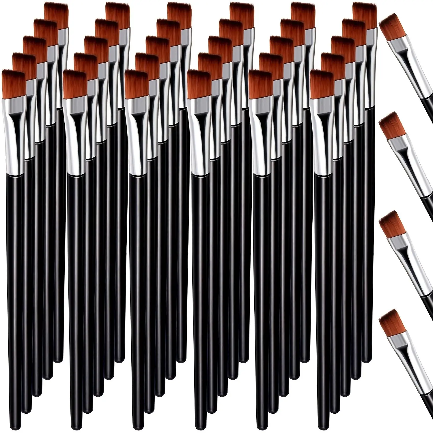 50 Pieces Disposable Angled Eyebrow Brush and Eye Liner Brush Set, Silver Color, Ideal for Makeup Application, Convenient and Hygienic