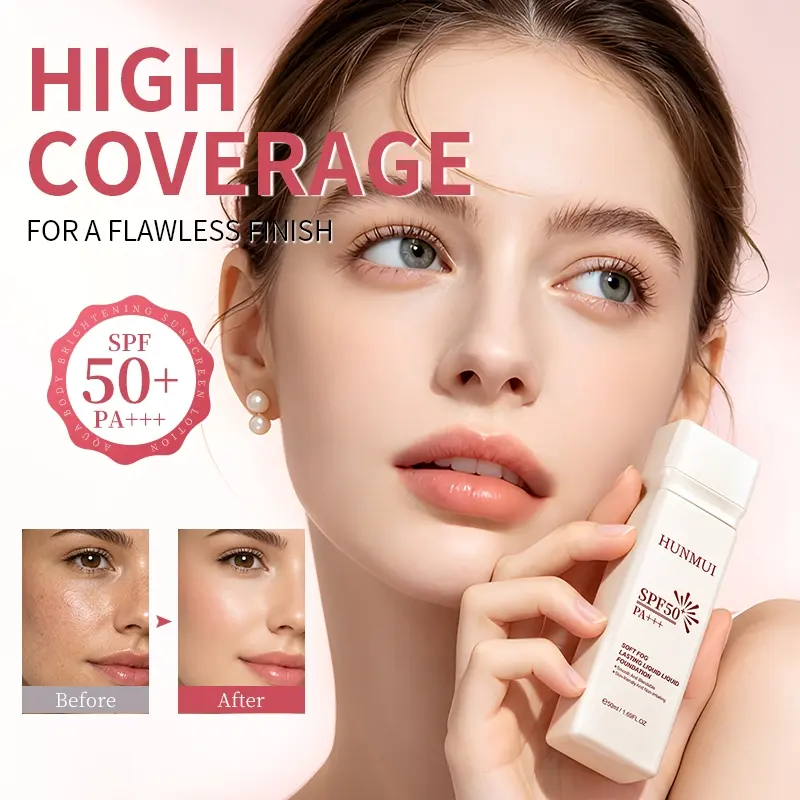 Non-Greasy Liquid Foundation, High Coverage, Perfect Coverage, SPF 50+, Long-Lasting Moisturizing Matte Formula, Ideal for Dark & Acne Prone Skin, 1.69 Fl.oz