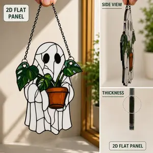 Halloween Acrylic Window Hanging Decoration, Party Decoration, Creepy Ghost & Plant Design, Indoor Outdoor Wall Decor, Perfect Gift for Autumn & Halloween Festival Parties