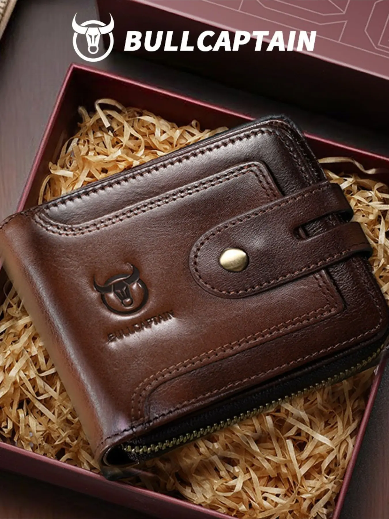 Leather Men's Multifunctional Short Zipper Wallet Wallet Premium Retro Driver's License Business Card Holder