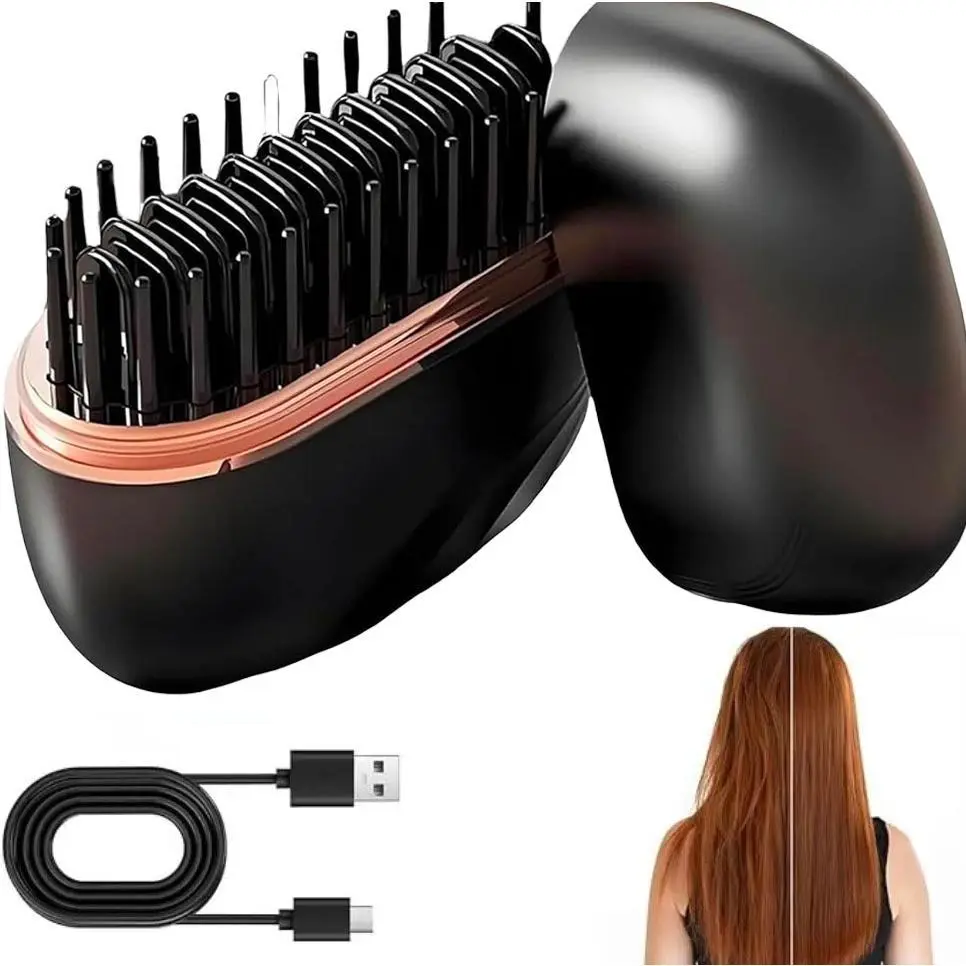 Cordless Straightening Brush for All Hair Types - Smoothing, Adjustable Mini Portable Hot Comb with 3 Heat Levels Starting at 160°C for Travel & Curly Hair Styling, Straightening Curly Hair