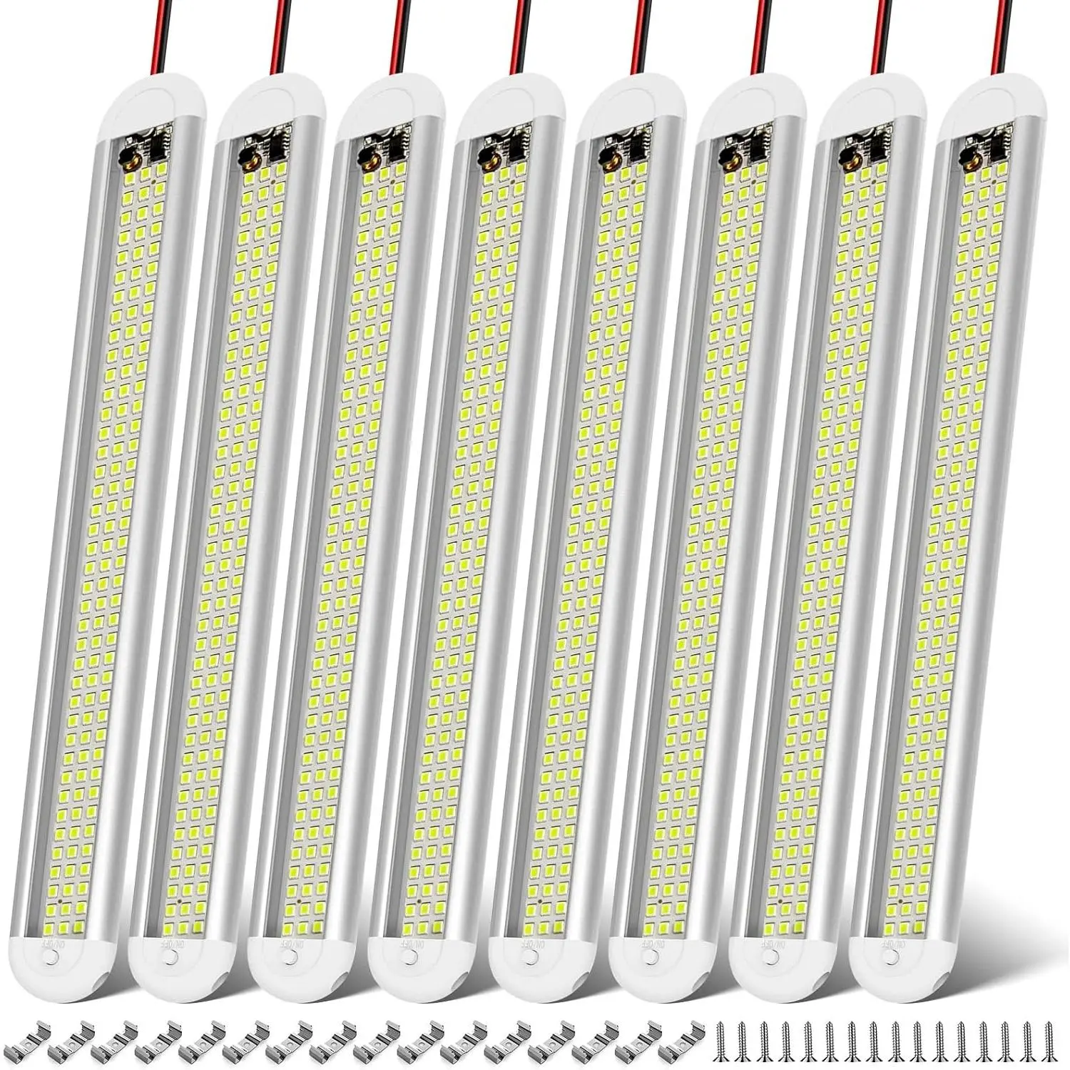 12v LED Interior Light Bar, 120LEDs 1500LM 8W DC 12 Volt led Strip Lights with ON/Off Switch, for Enclosed Cargo Trailer, Car RV Van Truck Lorry Camper Boat Caravan Motorhome (8Pack)