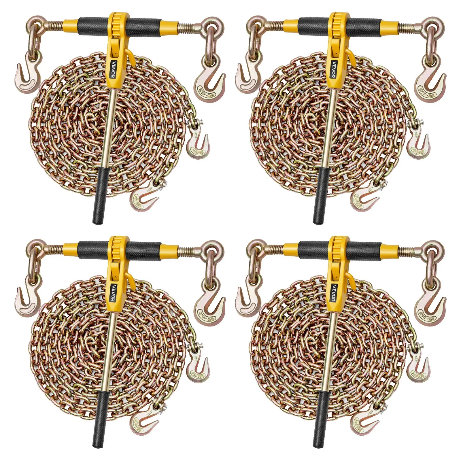 【Summerfinds】VEVOR Ratchet Chain Binder, 5/16 in x 12.8 ft G80 Chains, 8000 lbs Working Load of Ratchet Load Binder, Chains and Binders Set, Tie Down Hauling Chain Binders for Hauling, Towing, Logging (4 Sets)