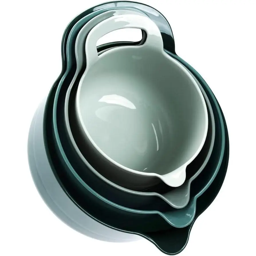 4-Pack Plastic Lightweight Nesting Mixing Bowls (Green) - Kitchen Tableware with Pour Spout, Handle, BPA-Free, Microwave & Dishwasher Safe