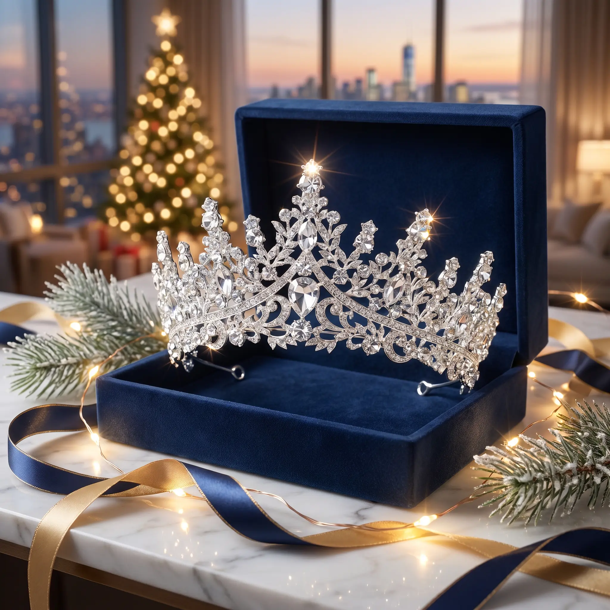Women's Adjustable Silver Crystal Tiara - Costume Headpiece with Crystal Accents, Sparkling Gems, Queen Motif, Regal Princess Aesthetic, Ideal for Weddings, Proms, Gift for Her