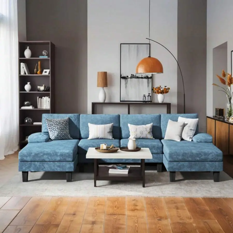 Sectional Sofa Couches For Living Room, U Shaped Modular Sectional Sofa, Convertible Sofa Bed 6 Seats Sectional Sleeper Sofa Comfy Couch With Adjustable Backrest