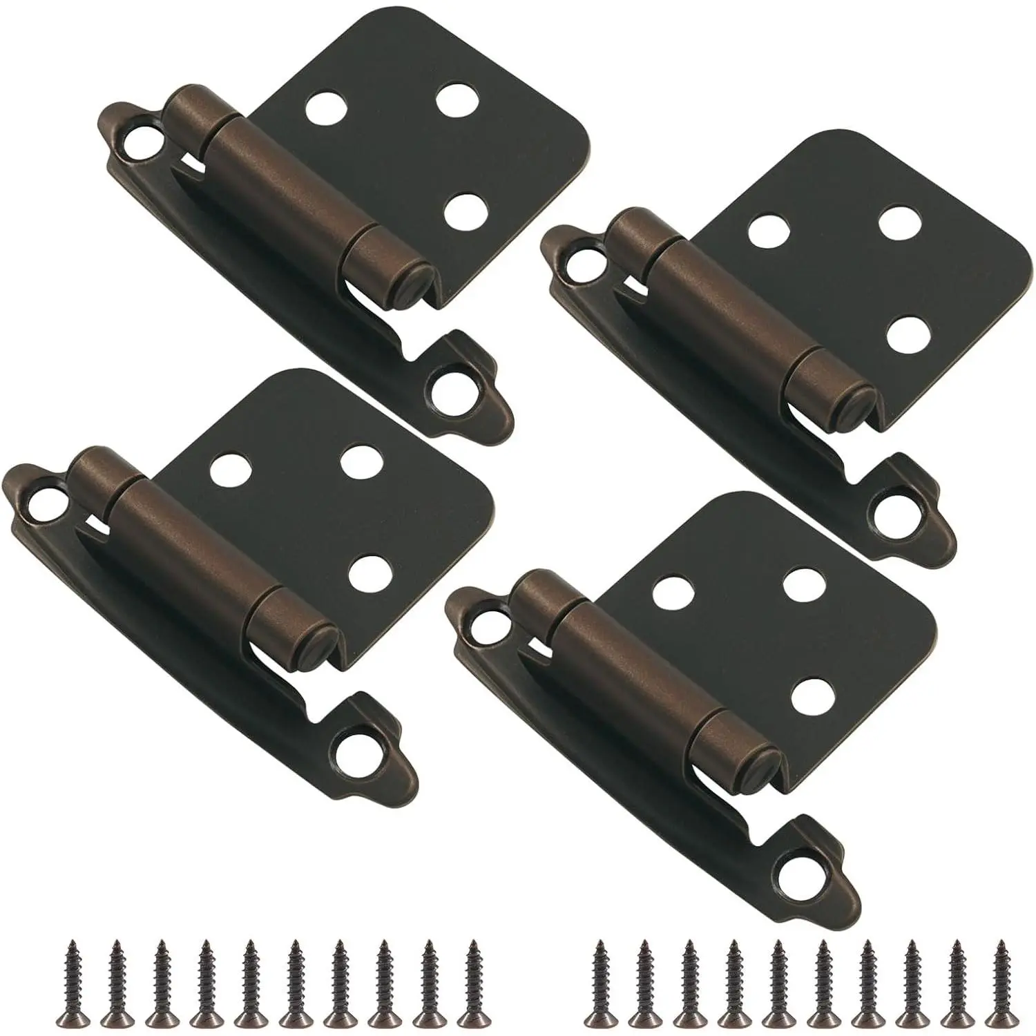 4-Pack (2 Pair) Antique Copper Cabinet Hinges | Self-Closing, 1/2" Variable Overlay, Semi-Concealed  Frame, Flush Mount for Kitchen/Bath Cabinets
