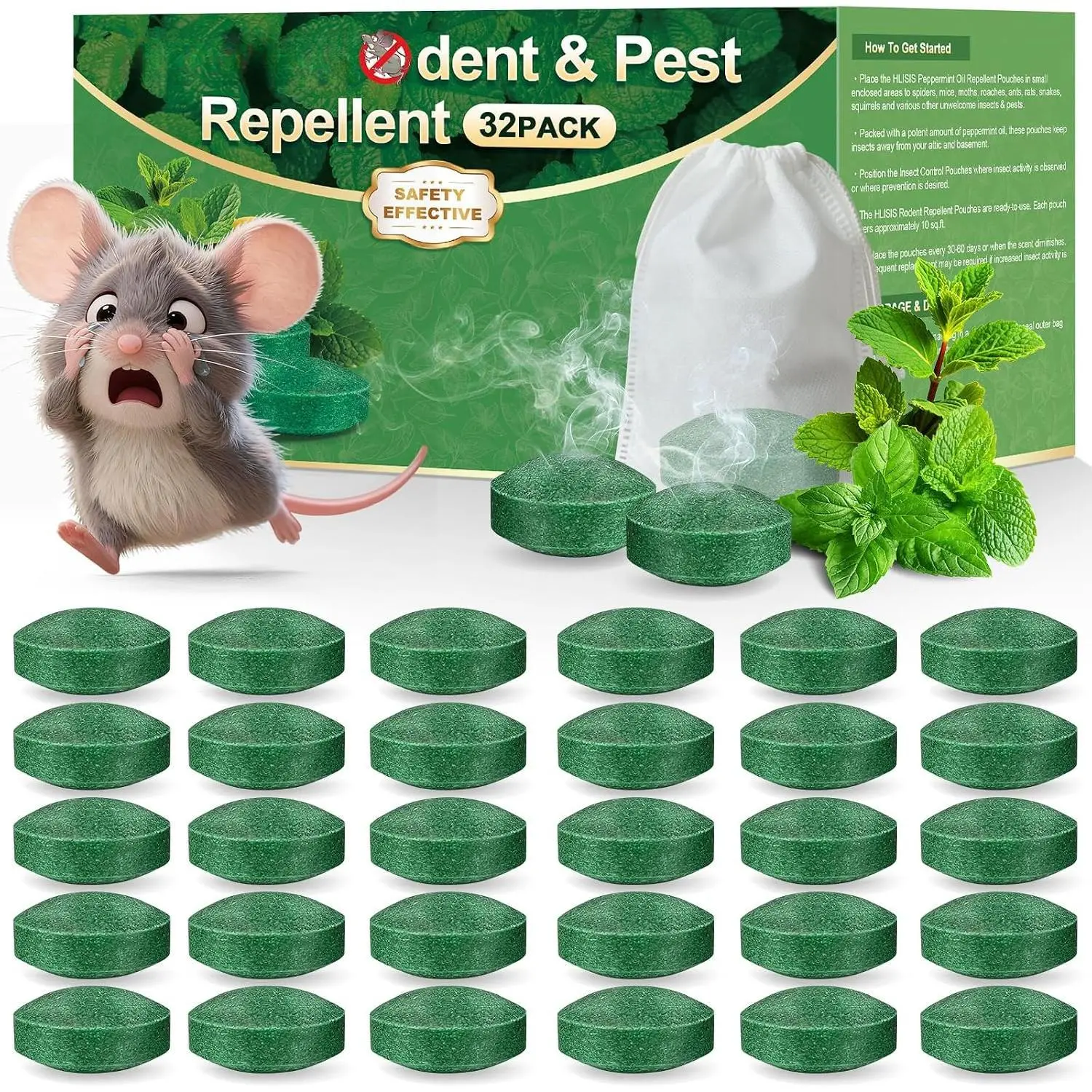 32-Pack Peppermint Natural Oil Outdoor Storage Barrier Balls, Odor Sachets for Camping, RV, Garage Spaces