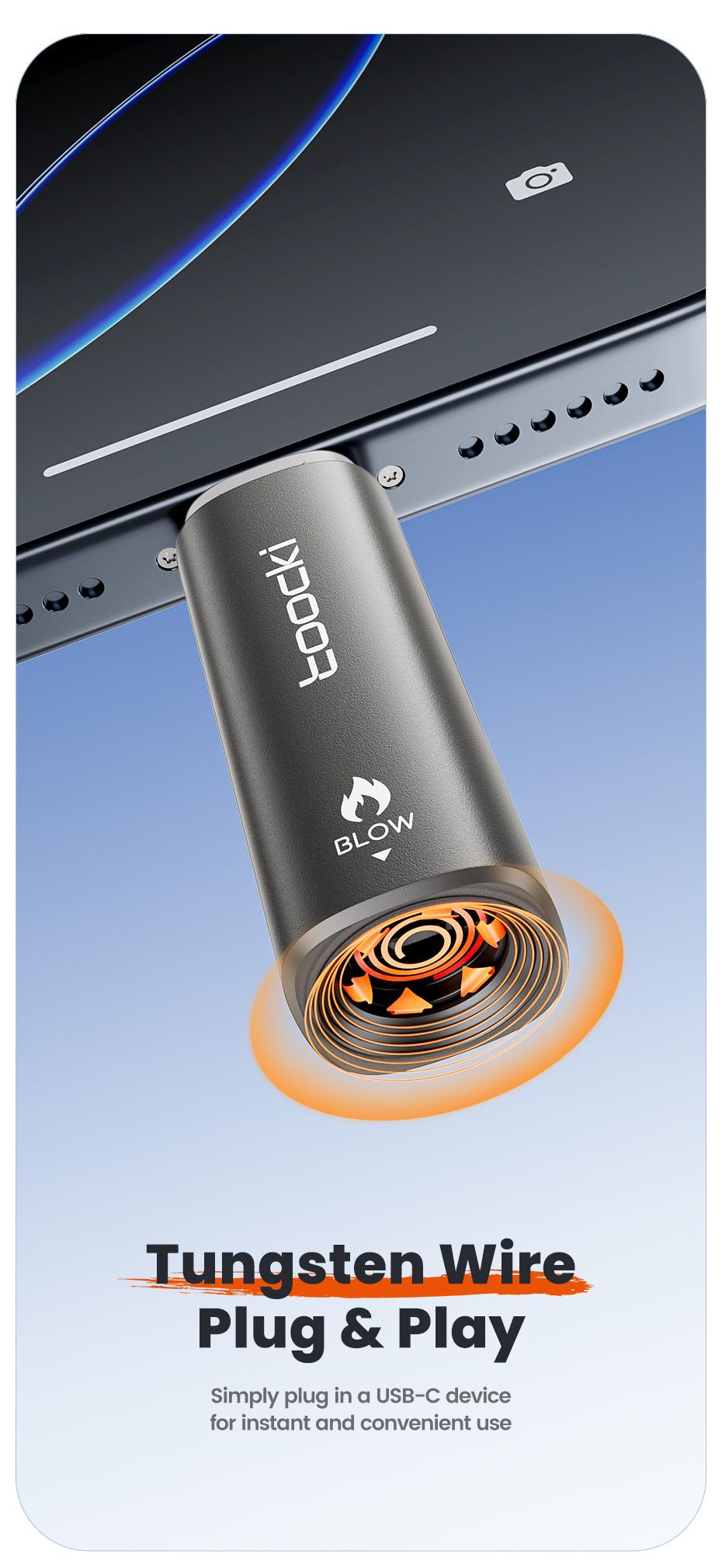 Type-C Plug-in Mini Electric Lighter, Blow to Light Flameless Windproof Igniter, Portable USB Powered Pocket Lighter for Camping BBQ Daily Automotive Circuit Tester Adjustable Angle Cordless Space Heater