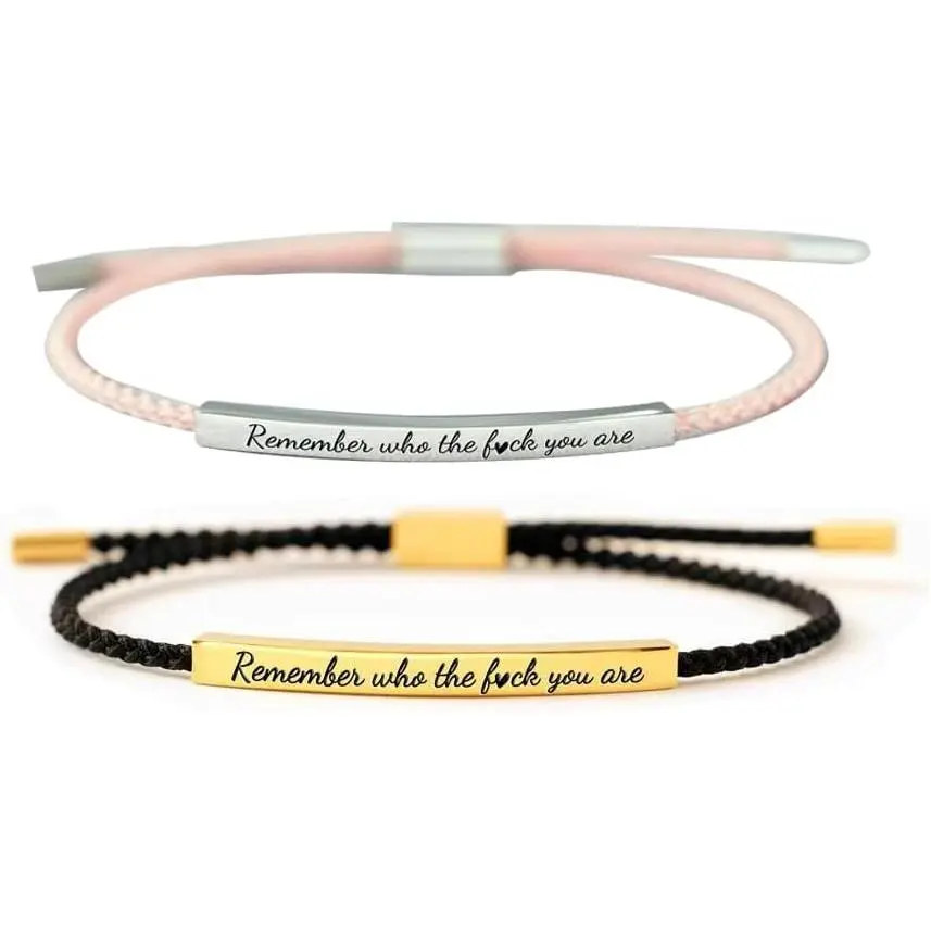 2 count Remember Who The F*ck You Are Engraved  Bracelet,  Braided Wrap Bracelet,Couples Bracelets,Adjustable Bracelets,for Women Men Gifts
