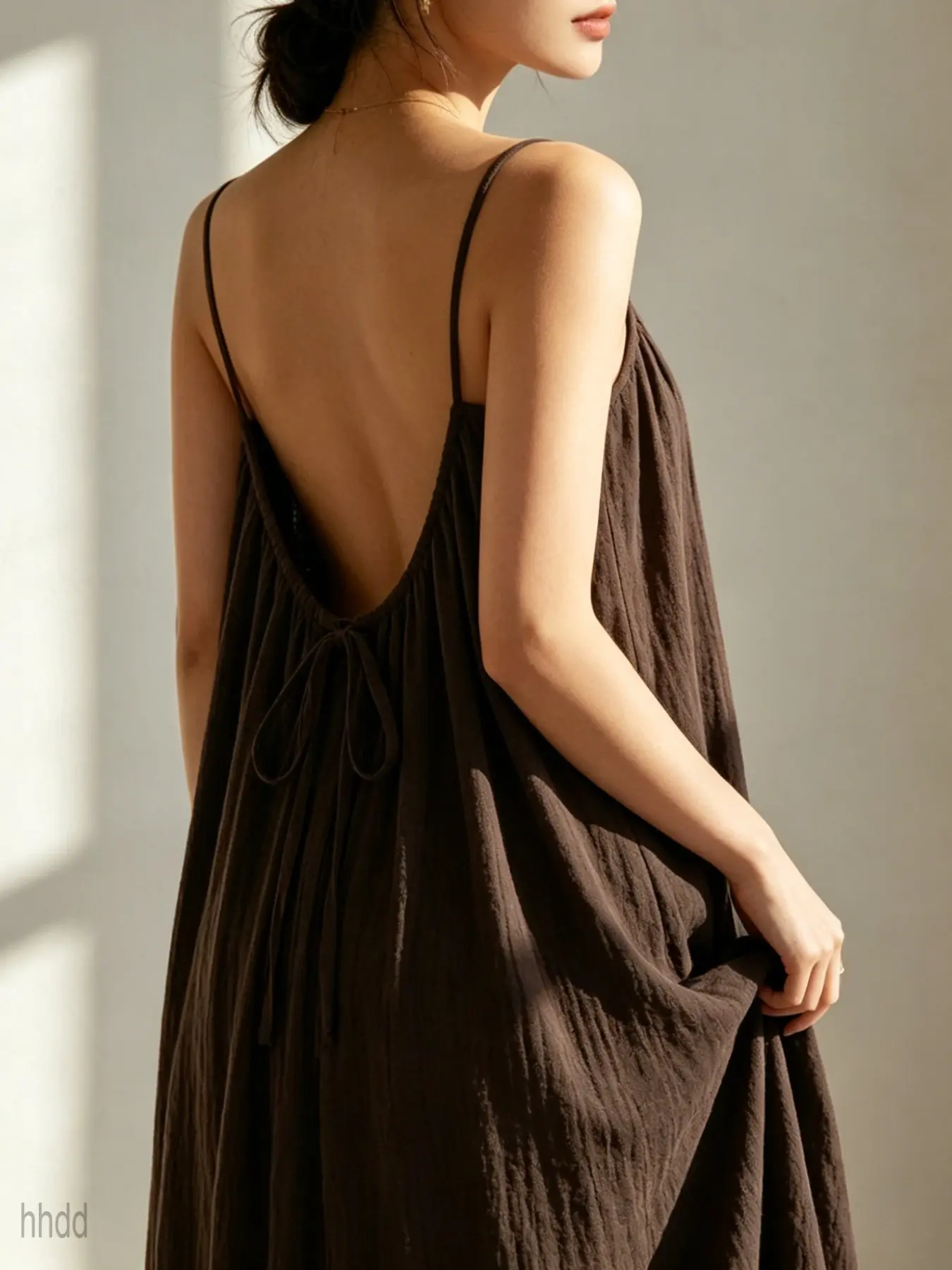 Elegant Backless Strap Dress, Adjustable Thin Straps, Loose Fit, Lightweight Beach Cover-Up, Summer Vacation Home Wear Sleepwear