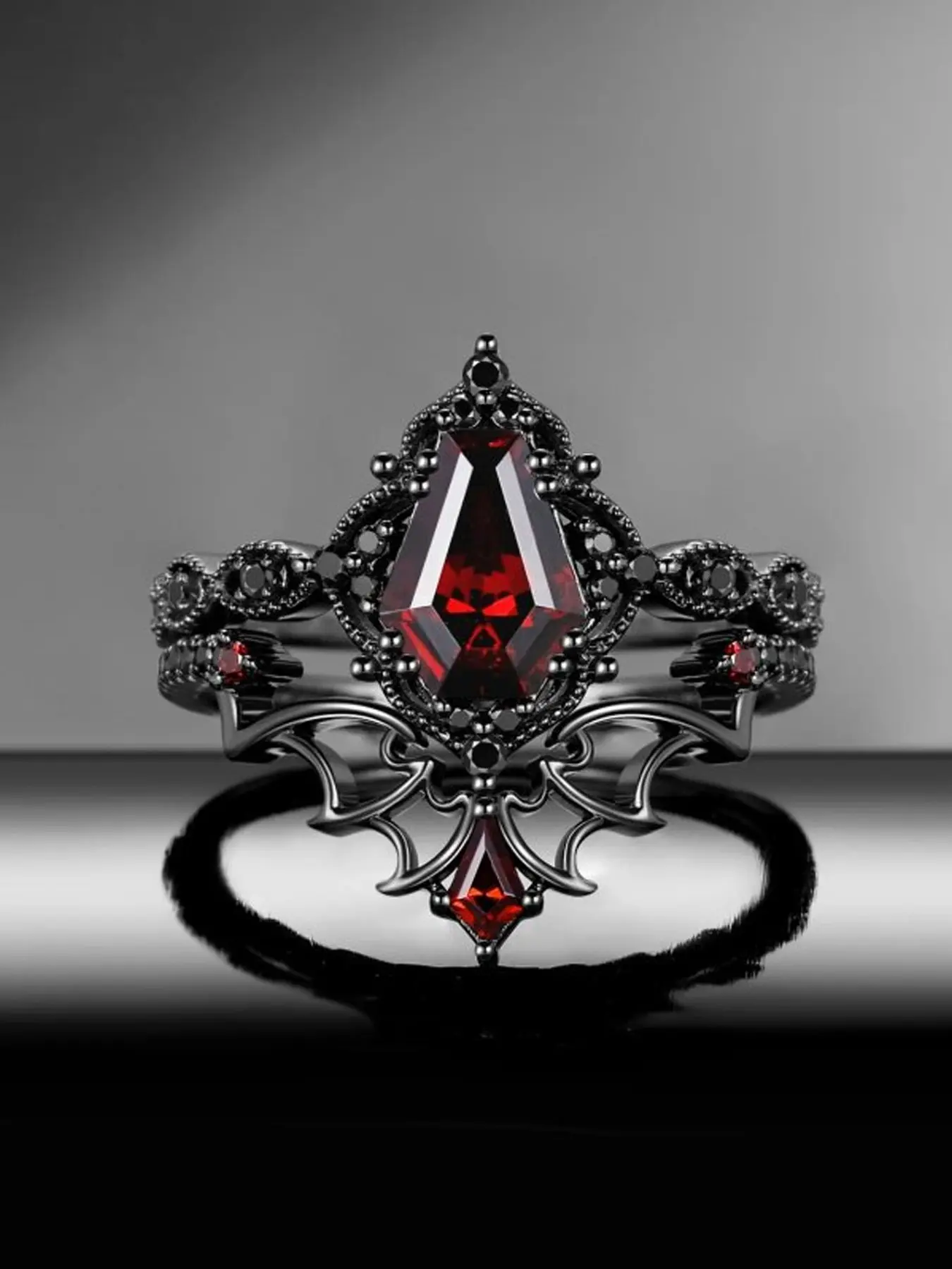 Gothic Punk Rhinestone Coffin Stackable Rings Set, Unisex Retro Halloween Party Hip Hop Trendy Jewelry, Dark Aesthetic Rings, 2 Pieces