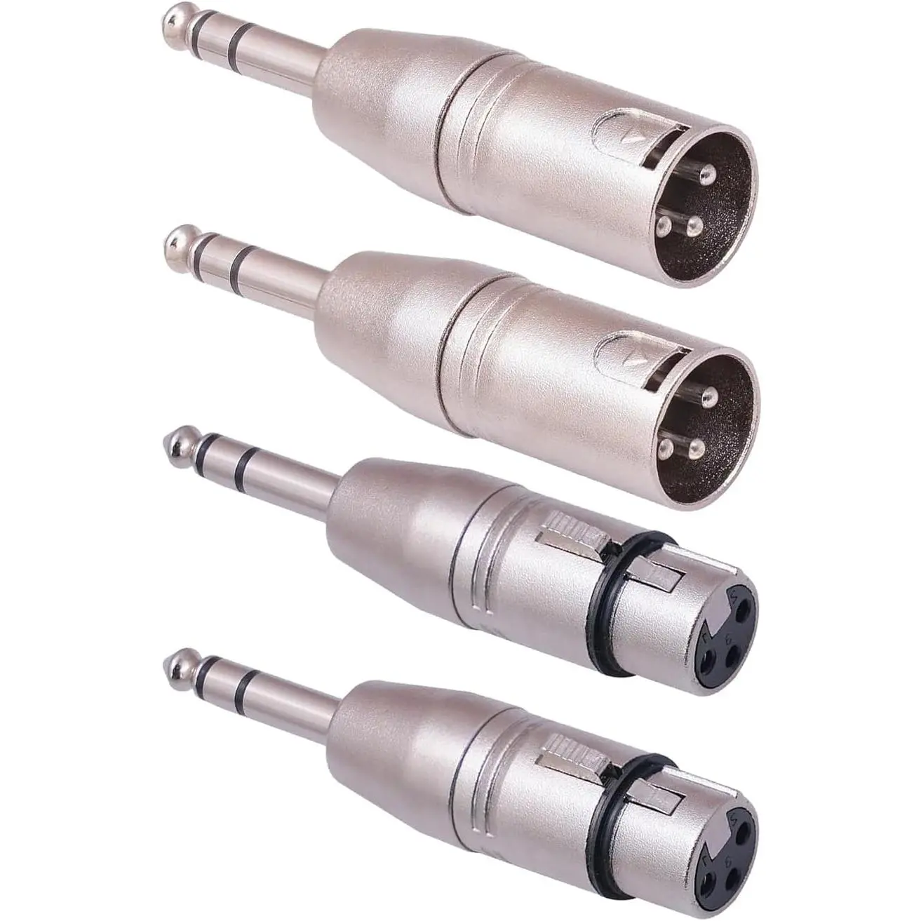 1/4 to XLR Adapter 4 Pack, 1/4" TRS to XLR (2 Pair), 2 count Male to Male and 2 count Male to Female, Balanced Quarter Inch 6.35mm Male to XLRMale/Female Adapters for Mixers, Microphones, Amplifiers