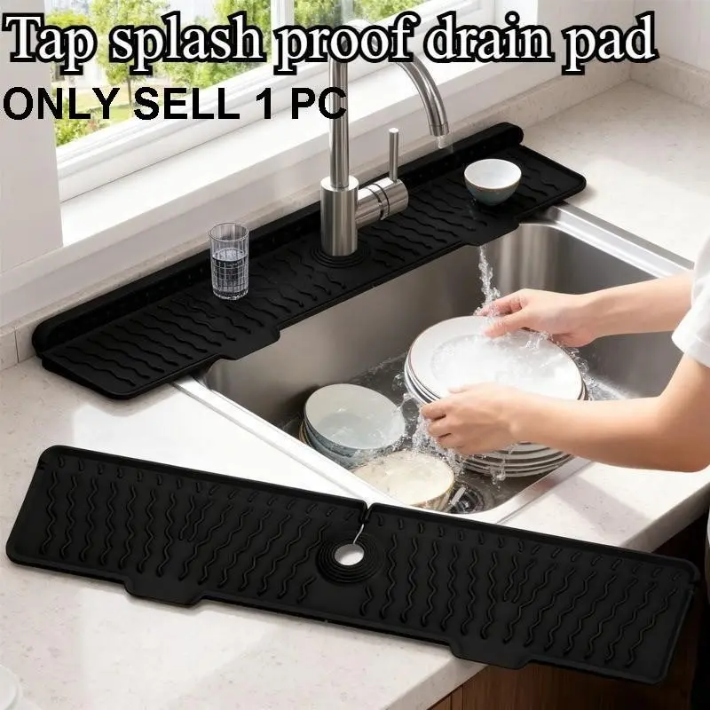 Durable Non-Slip Water Splash Proof Silicone Sink Mat, Sloped Drain Design, Foldable Easy Clean, &, Multi-Purpose for Kitchen, Dishwasher, Washing Machine, Water Splash Guard