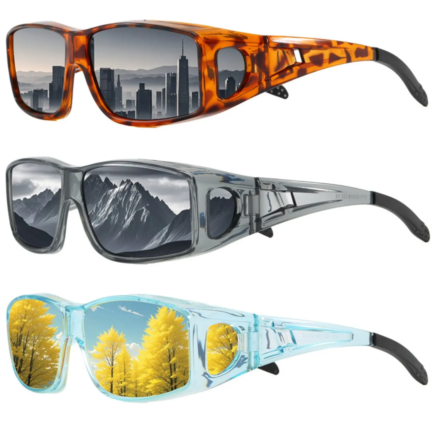 Polarized Fishing Glasses, Unisex Fit-Over Frame for Outdoor Sports, Wear-Over Prescription Eyewear with Side Shields & UV Protection, Overfit Frame