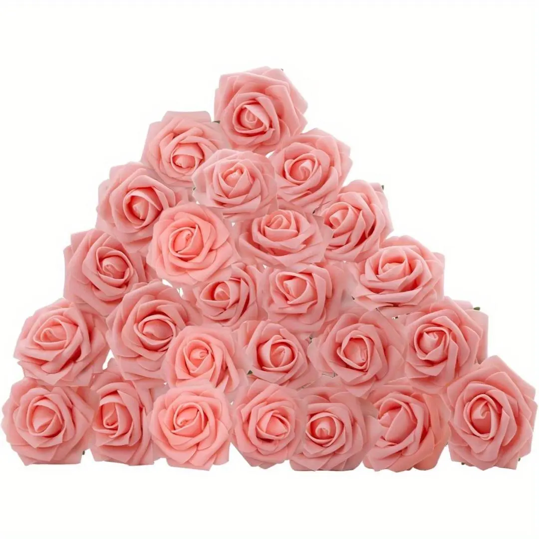 50pcs Blush Pink Real Touch Artificial Roses Decorative Set - Iron Wire Stems Fake Flowers for DIY Wedding Bouquets, Centerpieces