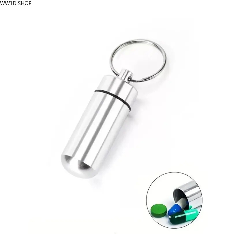 Sporty Aluminum Alloy Keychain - Aluminum Metallic, Handheld Portable Keychain with Plain Multifunction Waterproof Pill Organizer Container for Travel, Daily Wear, Aluminum Metallic Keychains, Handheld Portable Keychains