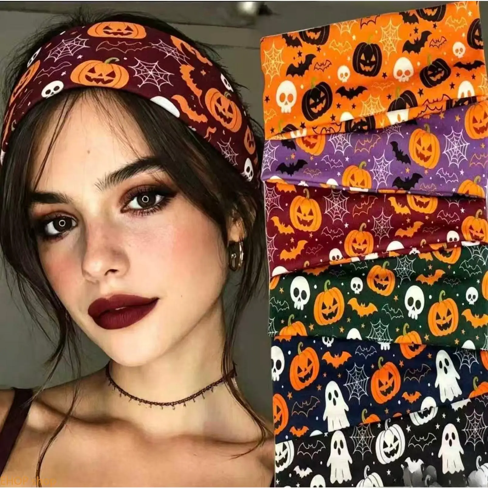 New Cross-Border Halloween Headband, Fashionable and Cute, Pumpkin Ghost Print Scarf, Stretchy Party Accessory, Polyester, Classic, Parties