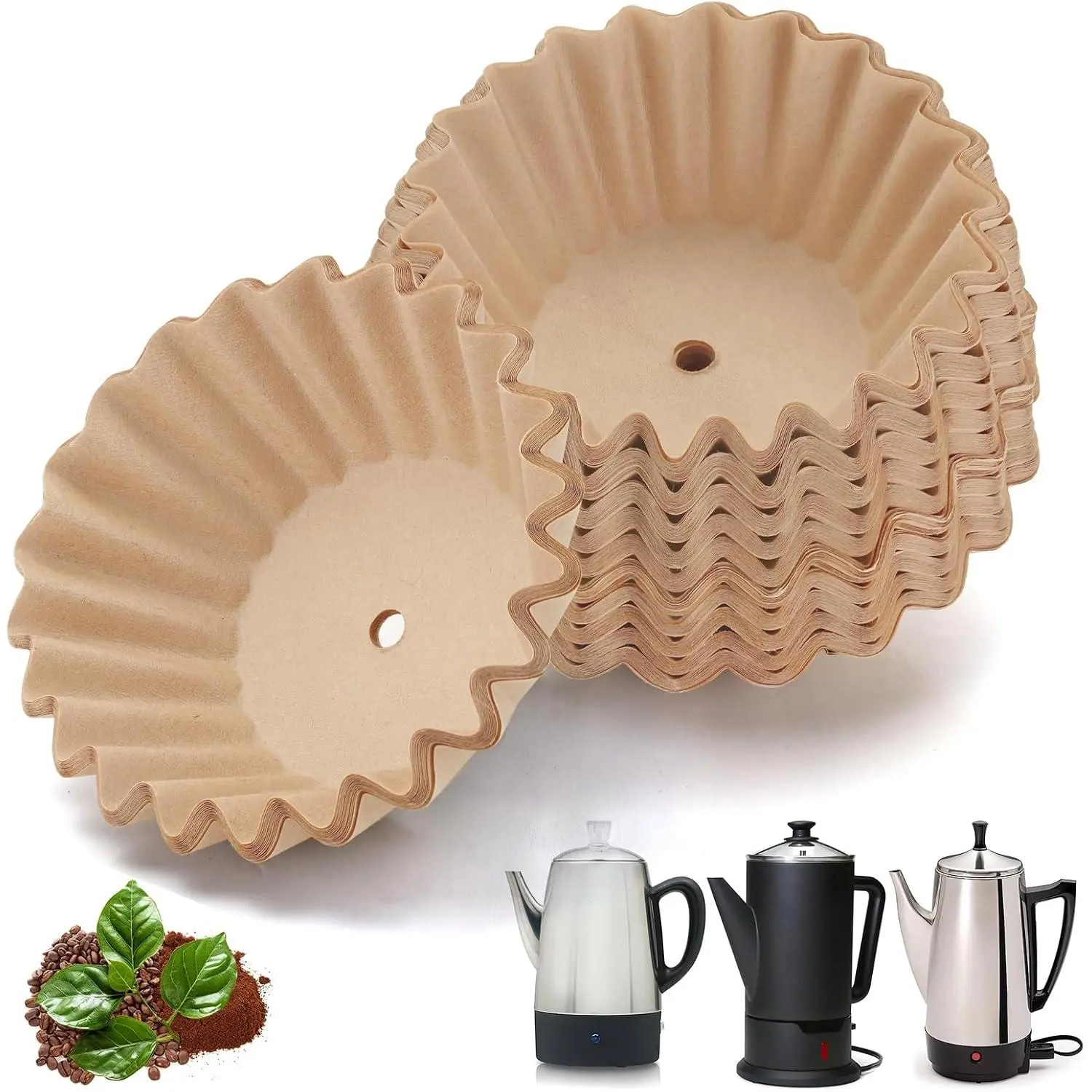 Disposable Biodegradable Compostable Percolator Coffee Filters - Pre-Pierced Wavy Design Natural Pulp Paper for Home, Kitchen Gadgets, Cafes, Easy Cleaning, 200 Sheets for 10-Cup, 12-Cup Electric Percolators