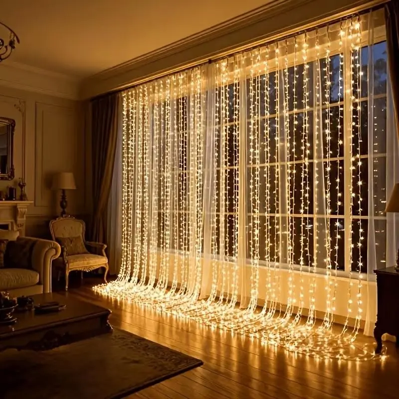 Fairy curtain light with 300 LED beads (comes with 10 hooks), USB powered, 8 flashing modes, suitable for windowsills, bedrooms, weddings, Easter decorations, and can be used indoors and outdoors. Also suitable as a curtain light string or ambient light.