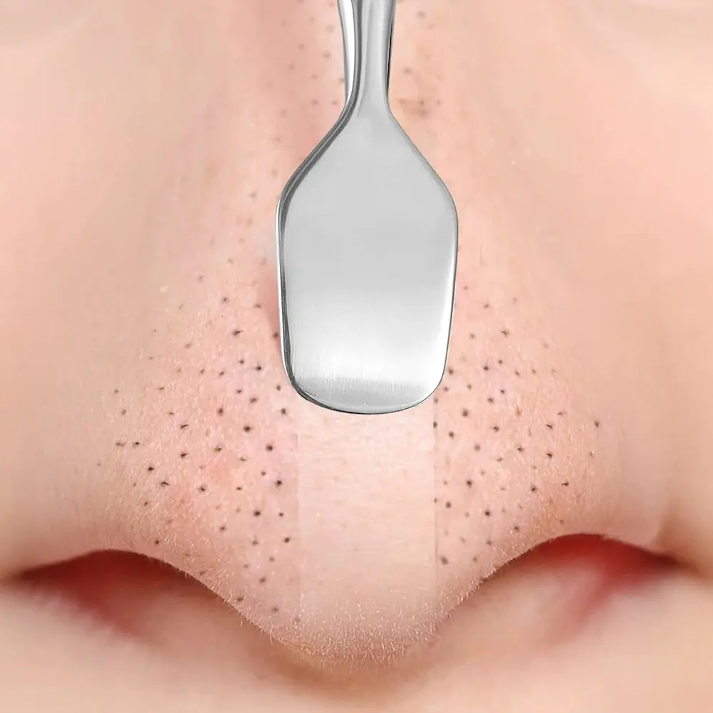 Stainless Steel Blackhead Scraper with Leather Set, Dual-Purpose Dead Skin Cleaner, Multi-Functional Massage Tool, Nose Blackhead Removal, Beauty Spa Essential