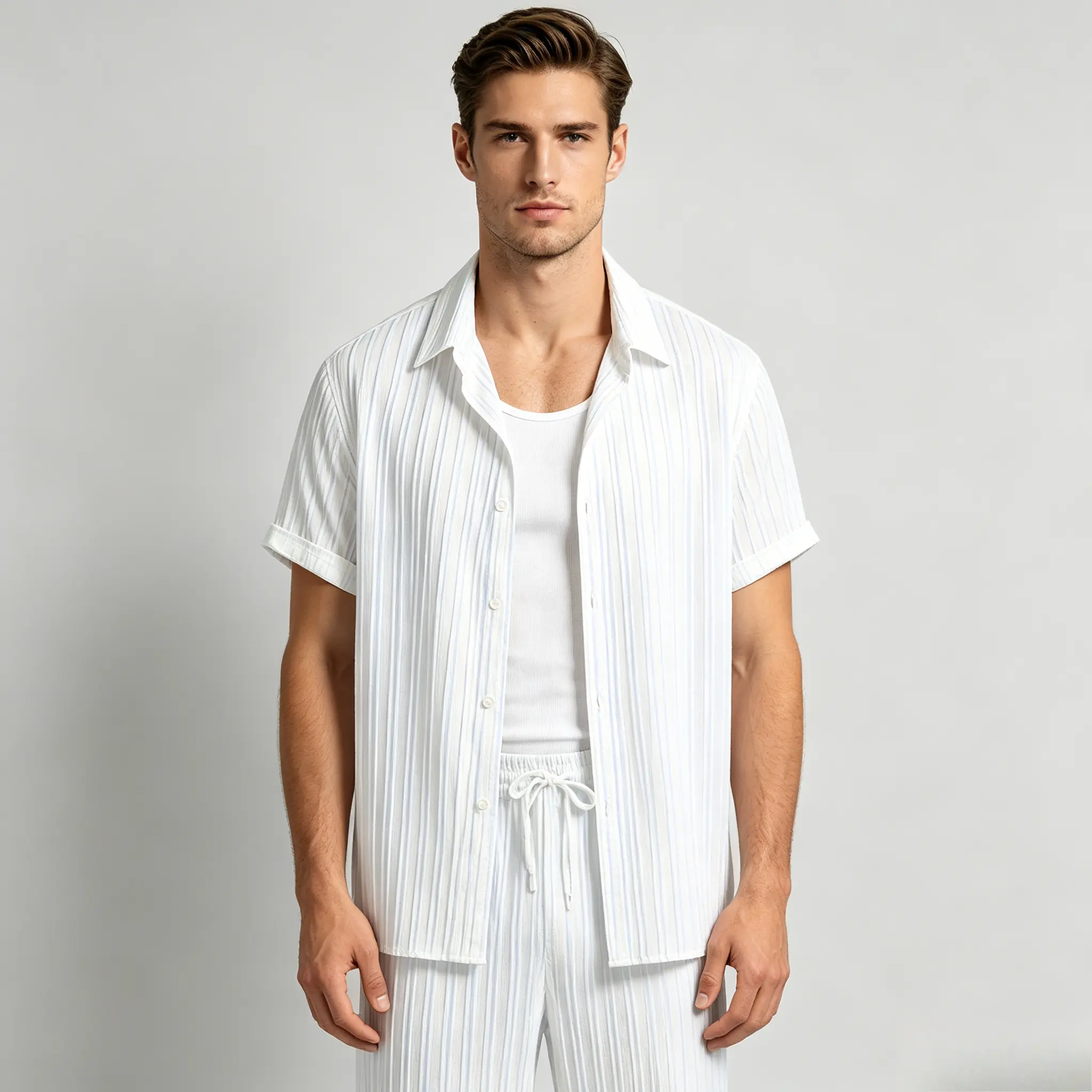 Men's summer 2-piece set, casual and fashionable lapel short-sleeved shirt, drawstring wide-leg pants, breathable, beach vacation, men's briefs shirt, mens short sets 2 piece outfits, men's briefs, mens t shirts for men, men shirts for men, shirt sets