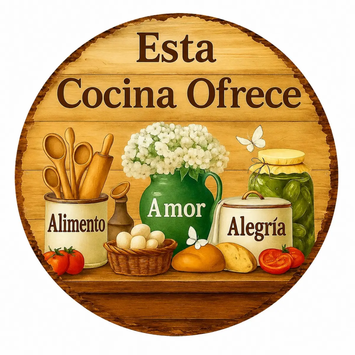 8x8,12x12Inch Traditional Spanish Kitchen Metal Round Plaque, Decorative "Esta Cocina Ofrece" Quote Sign, Rustic Farmhouse Wall Decor, Kitchen Accessories for Food Lovers, Mexican Home Dining Room Decoration, Vintage Quote