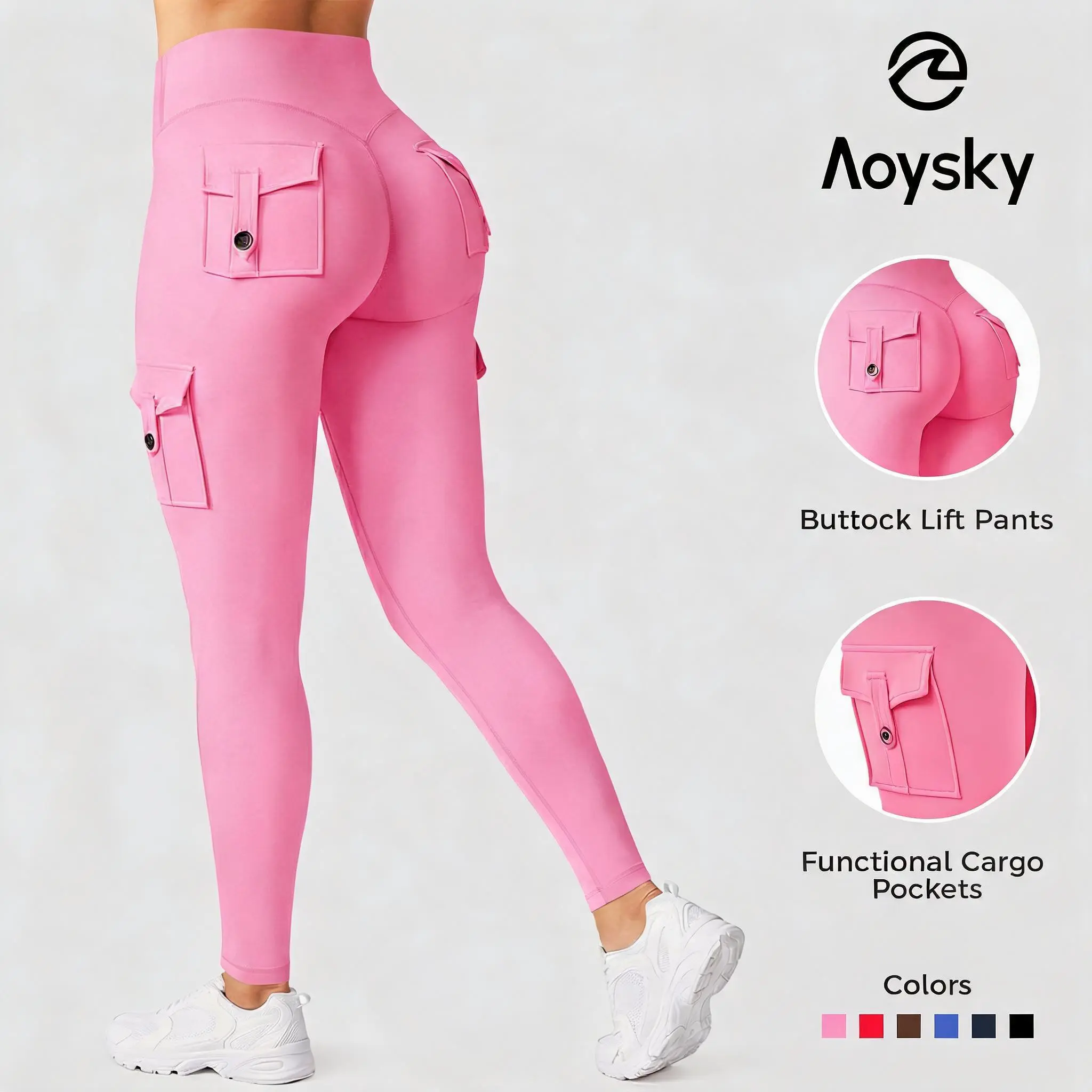 Aoysky Women's High Waist Long Leggings - Buttock Lift, Hidden Scrunch, Pockets, Seamless Stretch Fabric, Sport Chic Activewear for Yoga, Gym, All Seasons