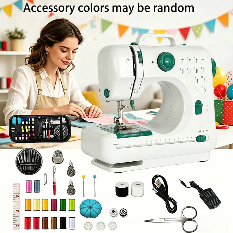 Multifunctional electric sewing machinewith 12 stitches, foot pedal andaccessory set for home use. Portablesewing machine suitable for beginners,DIY crafts, and clothing repair, Adjustablespeed, multifunctional home sewingmachine, portable electr