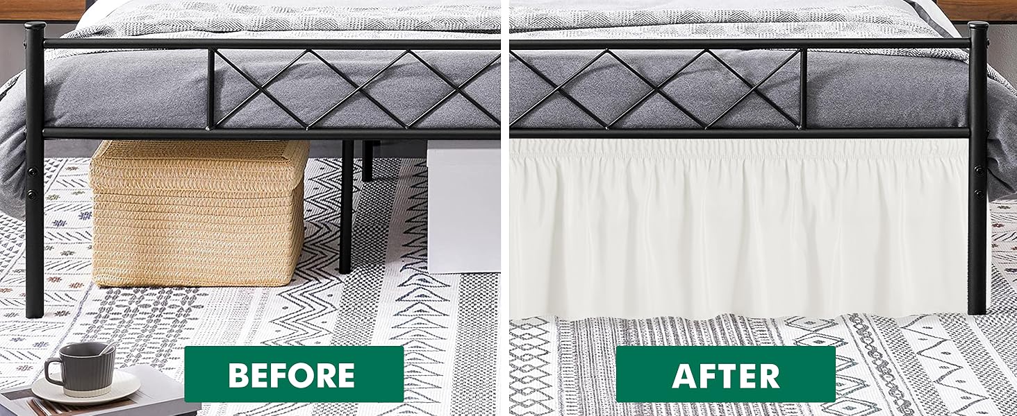 Wrap Around Bed Skirts with Split Corners for Queen Beds 15" Drop, Ivory Elastic Dust Ruffles Wrinkle Resistant Luxurious Machine Washable