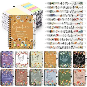 96 count Christian Women Gifts Bulk  Notebook with Sticky Note Prayer Journal Religious Notepad Pen Fathers Day Church  for Women Men Sunday School (Flower Line Page Style)