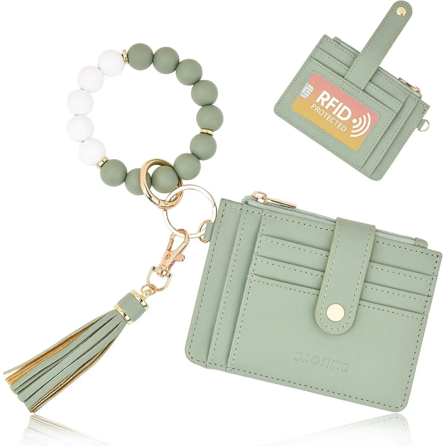Silicone Bracelet Keychain Wallet for Women Wristlet Card Holder Slim RFID Wallet with Zipper Pocket
