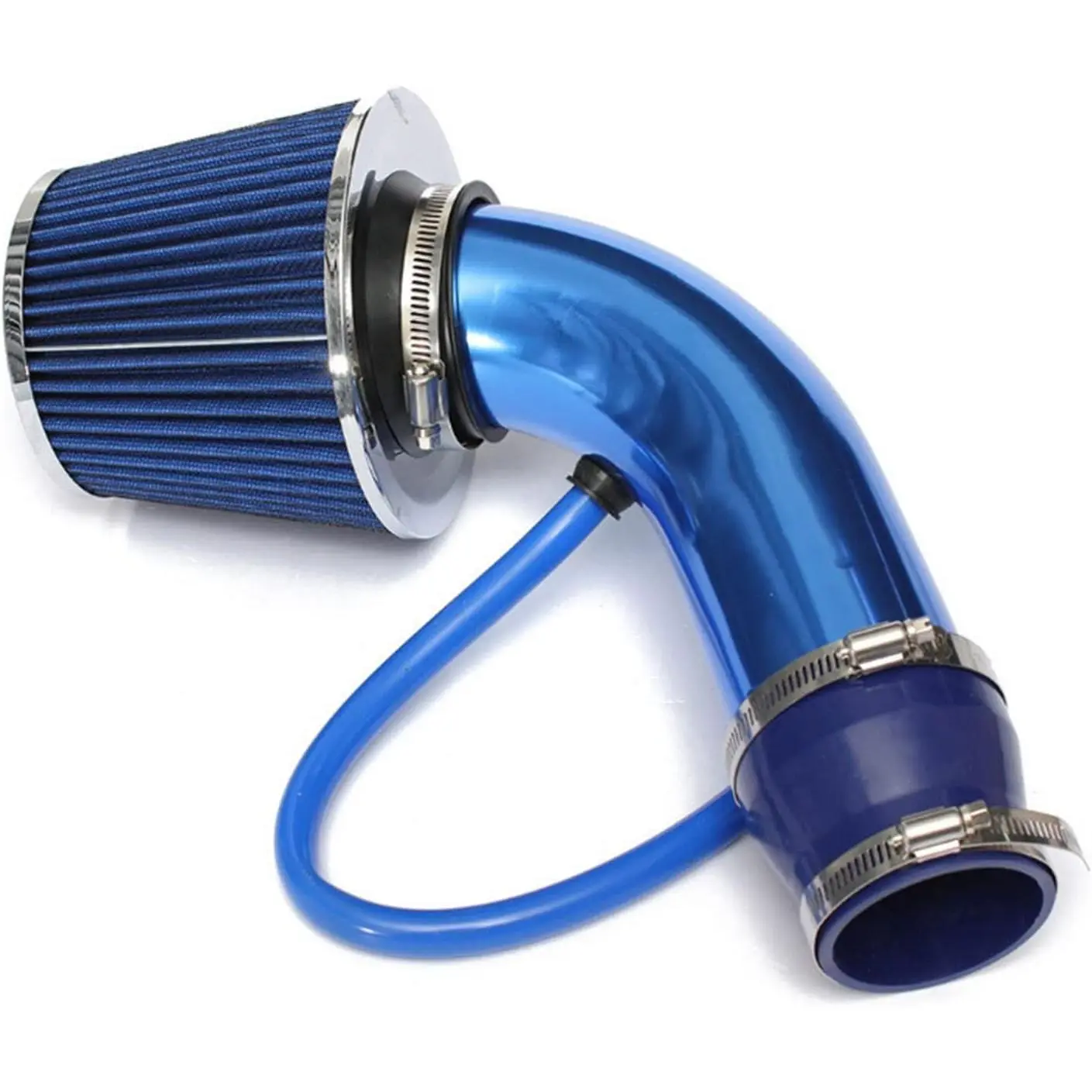 3-Inch Universal Cold Air Intake Kit with Curved Aluminum Induction Flow Hose Pipe and Blue Air Filter, Curved Pipe