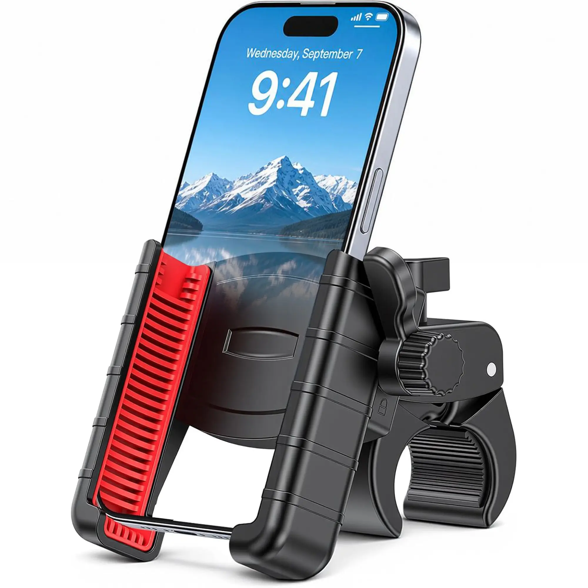 Motorcycle Phone Mount Holder with Dual Vibration Dampener | Upgrade Handlebar Clip, Motorcycle Cell Phone Holder, Bike Phone Mount, for iPhone Pro Max, 4.7-6.7" Phones