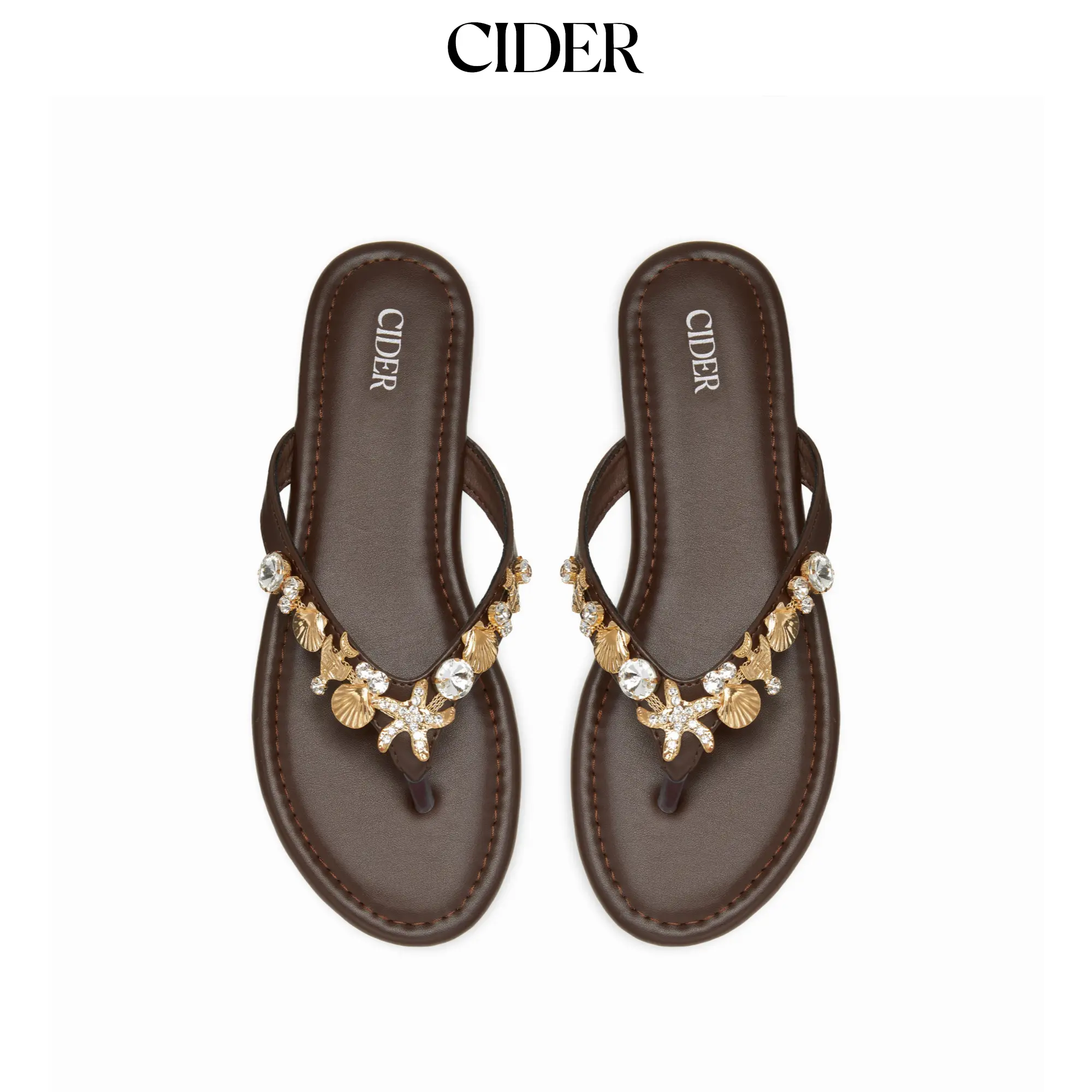 Cider STARFISH & SHELL & RHINESTONE FLIP-FLOP SLIPPERS