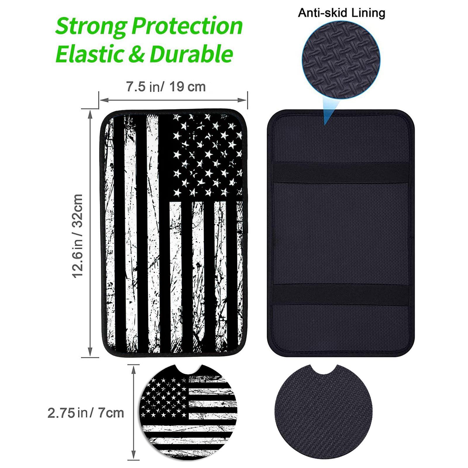 American Flag Pattern Car Center Console Cover & Cup Coasters, Universal Armrest Cover & Non-slip Coasters Car Accessory, Car Interior Decoration Accessories for Men Women, Vehicle, Automotive, Car Decals, Car Interior Set