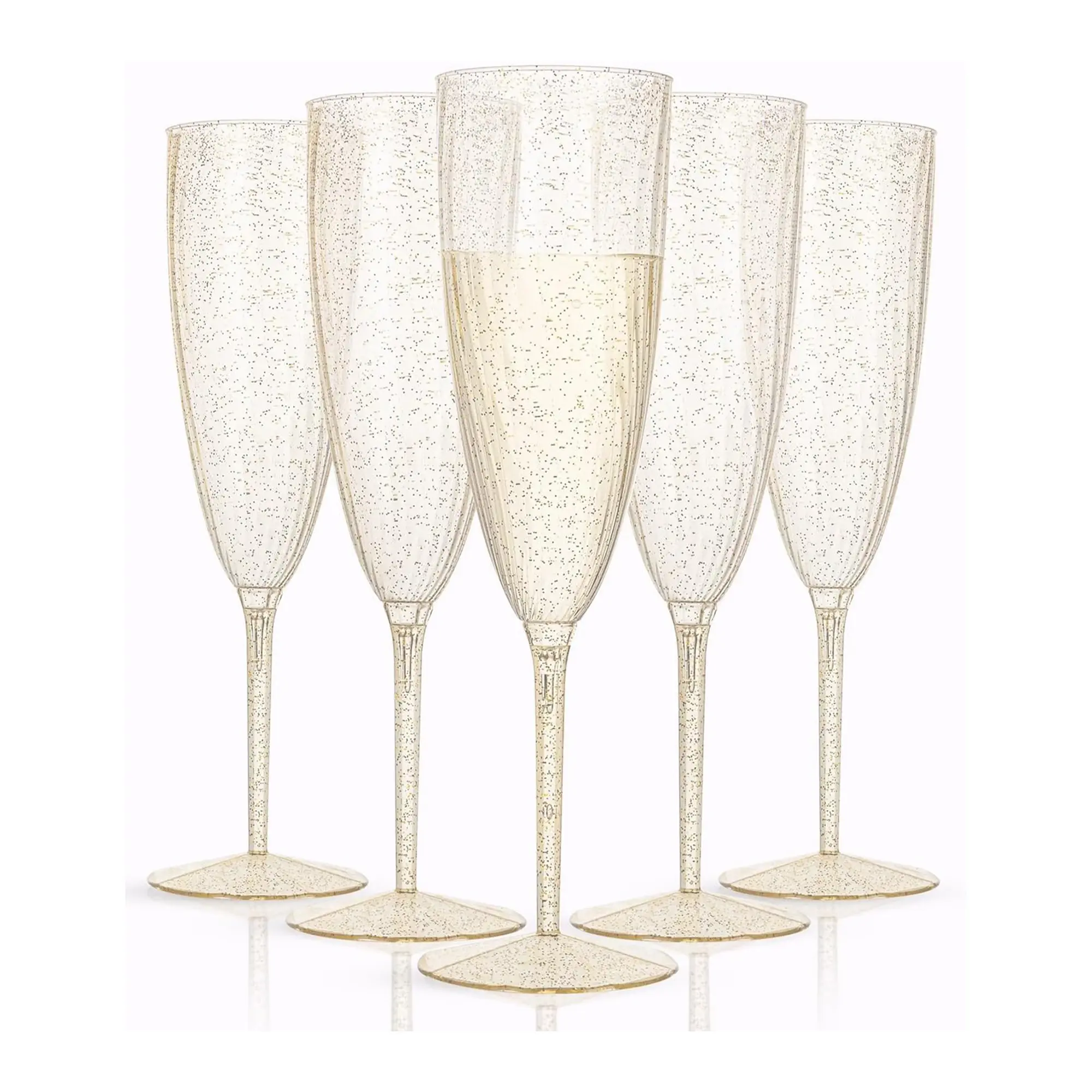 36-Pack Gold Glitter Plastic Champagne Flutes – 9.13" Elegant Sparkle Disposable Toasting Glasses, BPA-Free Sturdy Cups for Wedding, Birthday, New Year’s Eve & Party Celebrations
