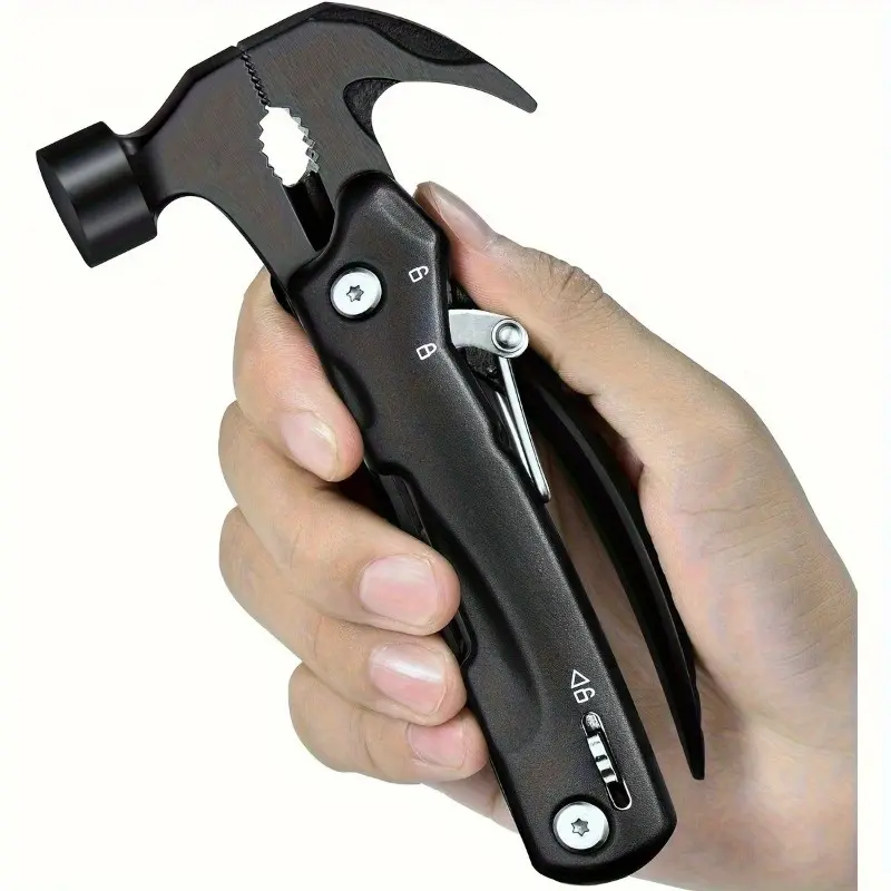 1-Piece 12 in 1 Multi-Function Hammer Home and Car Essential Tool, Includes Hammer Pliers Screwdriver and 8 Functions Durable Rust Proof Metal with Safety Lock, Compact Design for Outdoor Use Father's Day Perfect Gift for Men Dad Husband