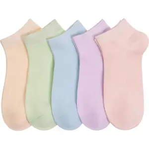 Women Viscose Bamboo Ankle Socks Low Cut Thin Sock Lightweight Pastal Color Soft Sock 5 Pairs