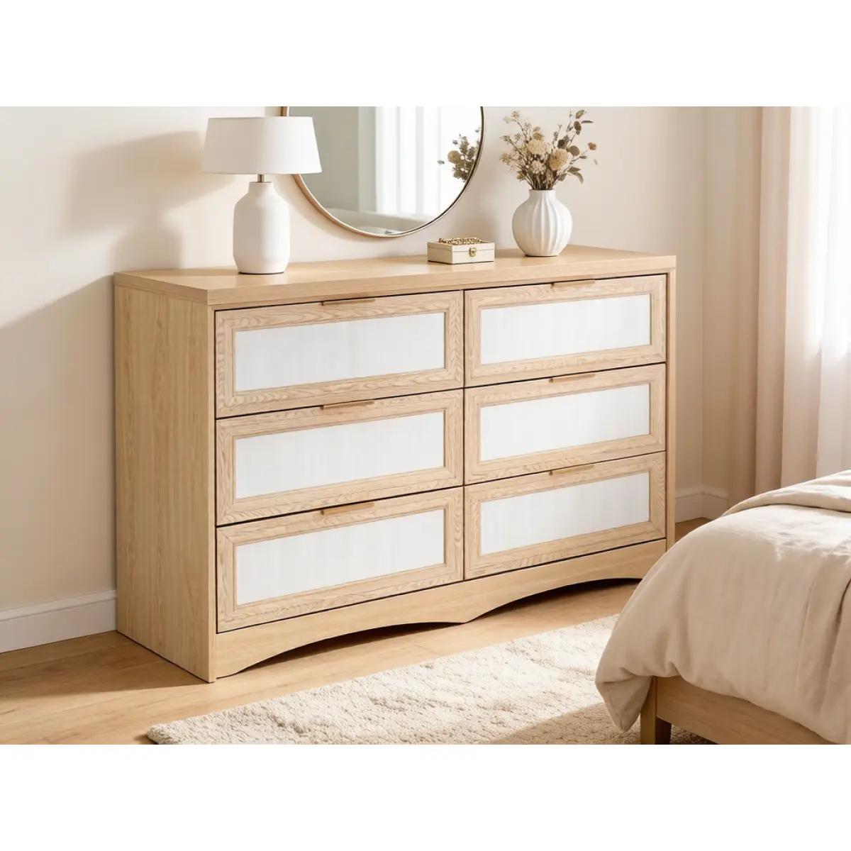 6-Drawer IKEA-Style Wood Rectangle Indoor Chest of Drawers - Manual Assembly Required Multi-Purpose Storage Cupboard for Kitchen, Bedroom (47.24"w * 15.75"d * 30.31"h), Farmhouse Style Home