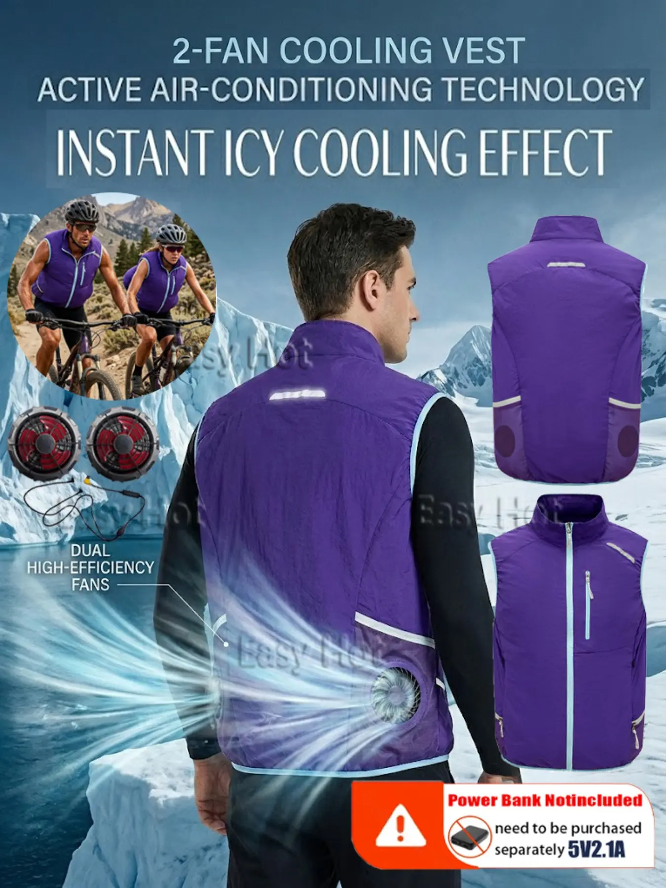 Summer New 2 Fan Sleeveless Vest, Activewear USB Cooling Vest, Cycling Vest, Athletic Outdoor Sun Protection, Lightweight Breathable