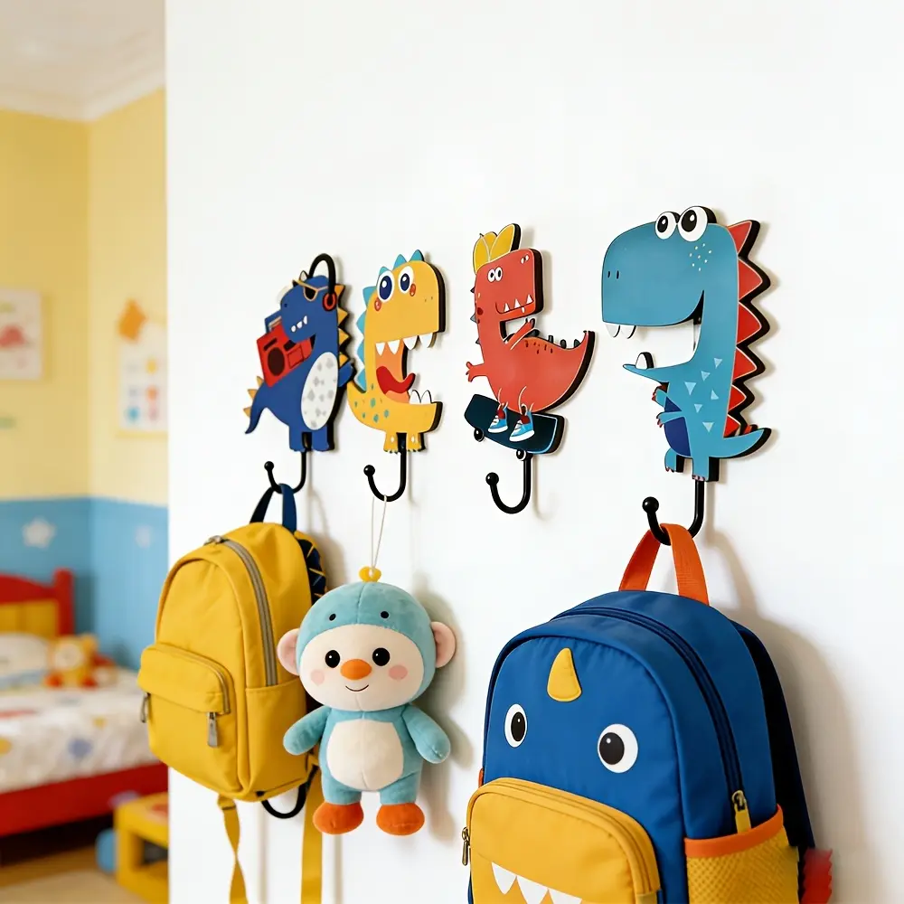 4pcs, 2D Flat Kitchen Towel Hooks, Clothing Hangers Wooden Animal Hooks for Living Room Bedroom Decor