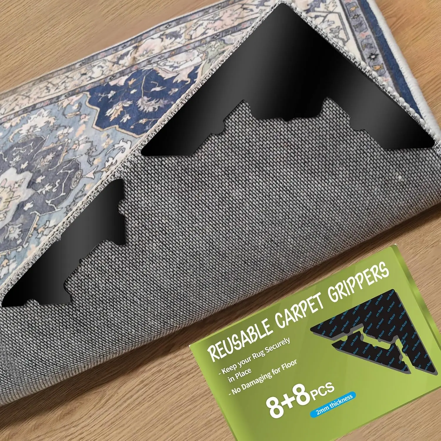 Large Non Slip Rug Pads Carpet Tape for Hardwood & Tile,No  16 count |  Extra Thick Double Sided Adhesive,Secures Area Rug Corners,Fits Laminate Carpet Floors,Rug Stickers,No