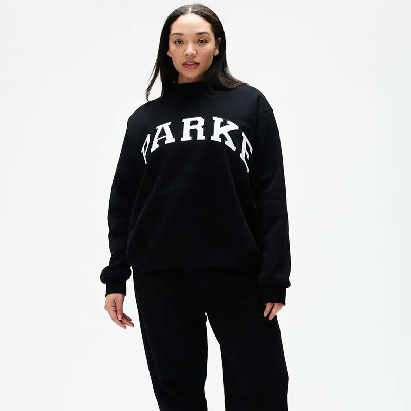 New Autumn/Winter Parke Letter Applique Embroidery Fleece Loose-fitting Turtleneck Sweatshirt