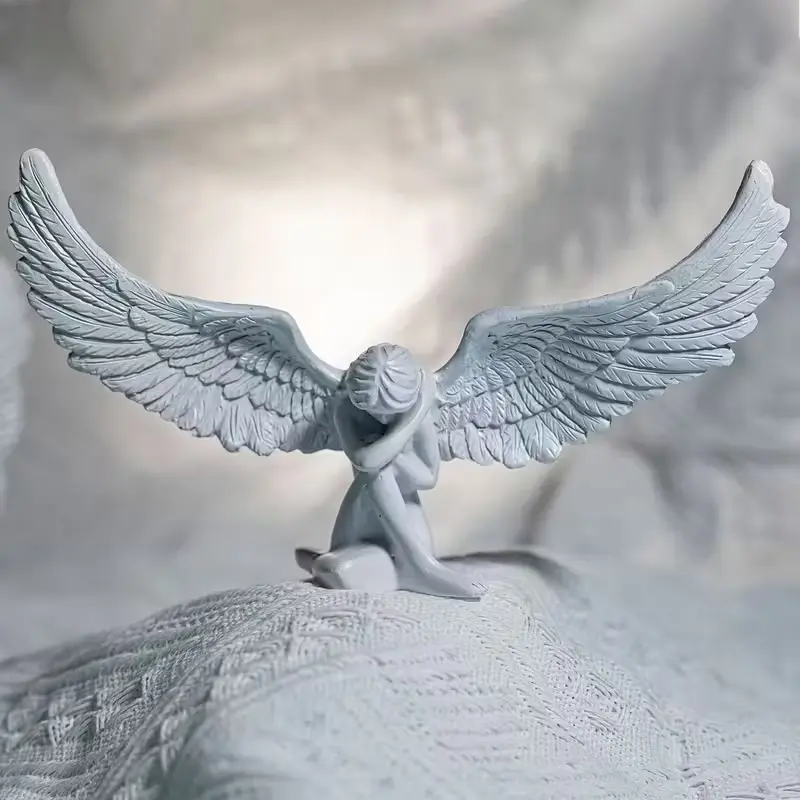 Creative European Style Home Office Bedroom Decorative Ornament, Angel Wings Resin Statue, Memorial Redemption Sculpture, 1pc